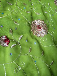 Embroidery Light Green Saree💚