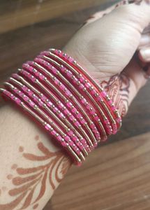 Pink & Gold Beaded Bangles