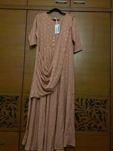 Ahalyaa Rose &amp; Golden Ethnic Motifs Printed Dress