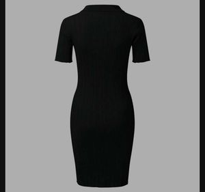 Hot Black Ribbed Midi Dress
