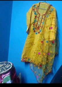 Haldi Embroidery Suit With Beautiful Dubatta
