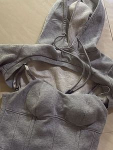 Women light grey Corset Top with ultra cropped hoo