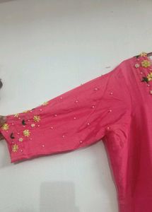 Embroidery Handwork Fuschia Rose KURTA🩷