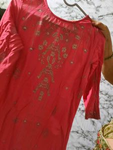 Embroidered Pink Kurta Dress
