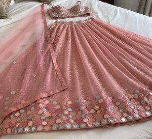 Designer Peach-Pink Embroidered Heavy Lehenga Set