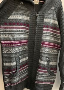 Hooded Dark Grey Knit Cardigan