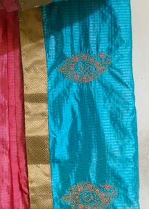 Blue Pink Combination Soft Silk Saree