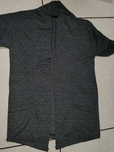 Gray Open Front Cardigan