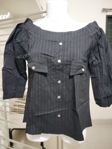 balloons sleeve Striped Off-Shoulder Top