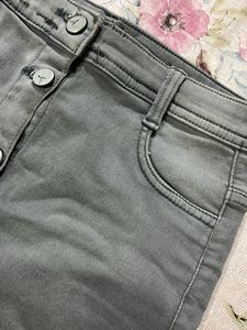 Gray Denim Button-Front Skirt