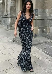 Floral Lace Trim Maxi Dress