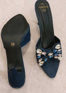 Rhinestone Denim Heels...size39