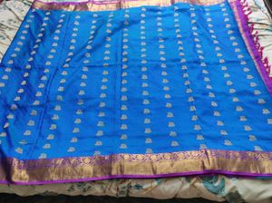 Blue And Purple Pure Silk Saree