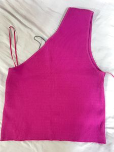 Zara Hot Pink One-Shoulder Ribbed Tank