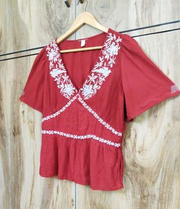 Rust Colour Embroidery Work Top Size-34