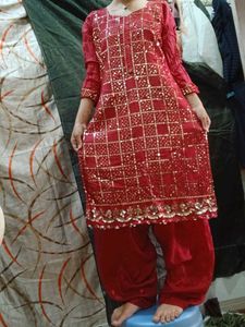Red &amp; Gold Sequin Kurti