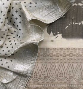 Metallic Black and Cream digital print Silk suit