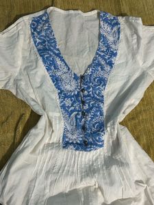 White Kurti with Blue Detail