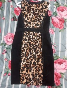 IMPORTED BRANDNEW Dress with Leopard Print Panel