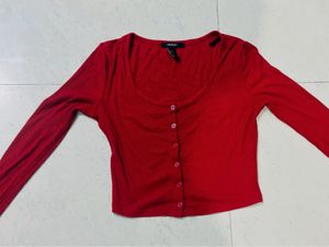 Red Full Sleeve Ribbed Forever 21 Top