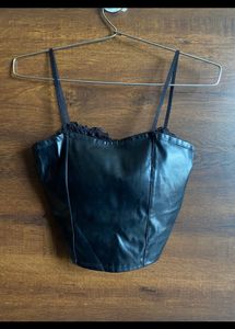 Women Fashion Leather Crop Top Chest Padded