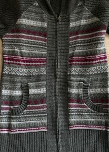 Hooded Dark Grey Knit Cardigan