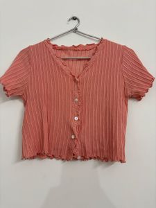 Cute Coral Ribbed Top
