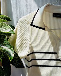 Striped Knit Polo Top