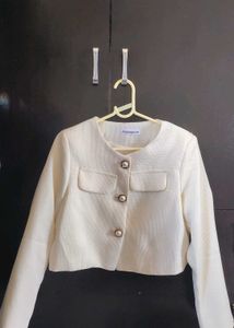 Korean tweed crop blazer with skirt (Set)