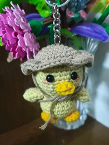 Crochet Duck Keychain with Cowboy Hat