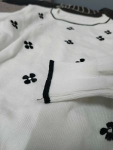 White Floral Knit Sweater