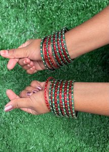 Red &amp; Green  Valaikappu Bangles Set