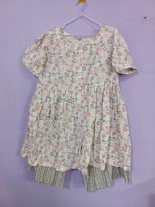 White Floral Kurti With Palazzo