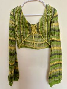🧶 Multicolor Crochet Knit Shrug Top