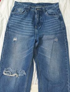 Dark Blue ripped wide leg jeans