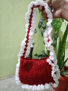 Crochet Marron & White Bag