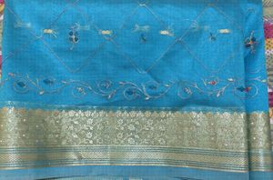 Elegant Blue Embroidered Saree