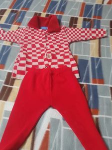 Wool Red Frock With Bottom