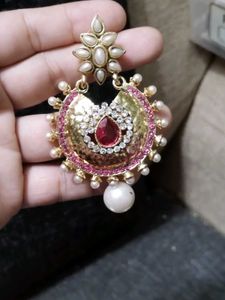 Elegant Pearl &amp; Ruby Earrings
