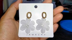 White Flower Drop Earrings