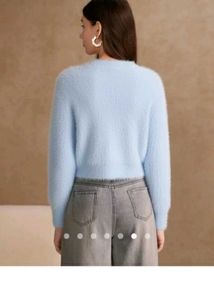 Fluffy Sky Blue Cardigan Set