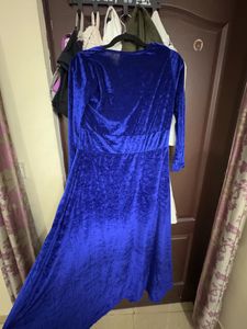 A Scintillating Velvet Blue Party wear Gown