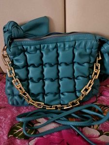 Chic Teal Quilted Shoulder Bag /Gold Chain Strap