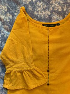 Yellow Kurta with Cute Sleeves & Pocket
