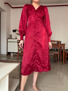 Maroon Elegant Midi Dress - S