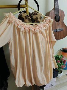 Peach Ruffle Balloon Bardot Top