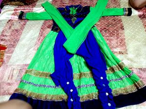 Elegant Green &amp; Royal Blue Traditional Lehenga