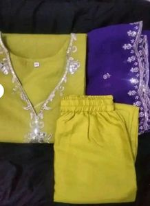 Yellow &amp; Blue Embroidered Kurta Set