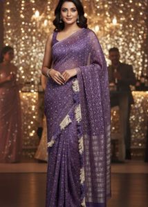 Elegant Purple Saree with Silver Accents