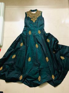 Luxe Green Velvet Embroidered Ethnic Dress